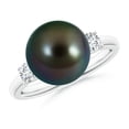 thumbnail image 1 of ANGARA Tahitian Cultured Pearl Three Stone Ring with Diamonds in 14K White Gold for Women | June Birthstone, Birthday, Anniversary, Jewelry Gift for Women | Pearl Ring, 1 of 8