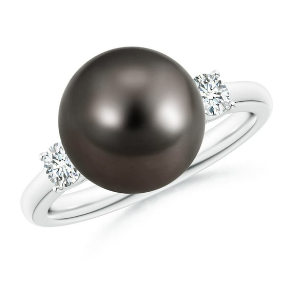 ANGARA Tahitian Cultured Pearl Three Stone Ring with Diamonds in 14K White Gold for Women | June Birthstone, Birthday, Anniversary, Jewelry Gift for Women | Pearl Ring