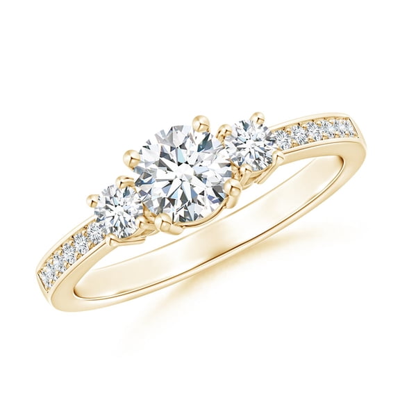 ANGARA Three Stone Lab Grown Diamond Engagement Ring in 14K Yellow Gold for Women (Size-5mm| Color-F-G| Clarity-VS) | April Birthstone, Anniversary, Jewelry Gift for Women | Lab Grown Diamond Ring