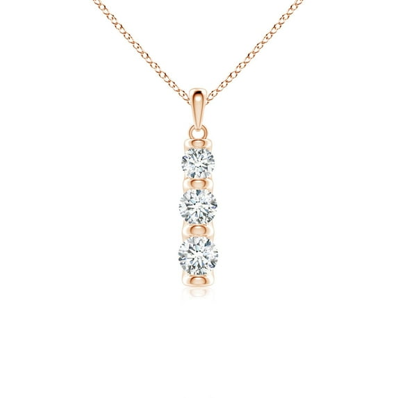 ANGARA Three Stone Lab Grown Diamond Journey Pendant for Women in 14K Rose Gold (Size-5mm| Color-F-G| Clarity-VS) | April Birthstone, Anniversary, Jewelry Gift for Women | Lab-Grown Diamond Necklace