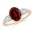 thumbnail image 1 of ANGARA Three Stone Natural Garnet Ring with Pear Diamonds for Women in 14K Rose Gold (9x7mm Garnet) | January Birthstone, Anniversary, Jewelry Gift for Women | Natural Garnet Ring (Ring Size - 7), 1 of 8
