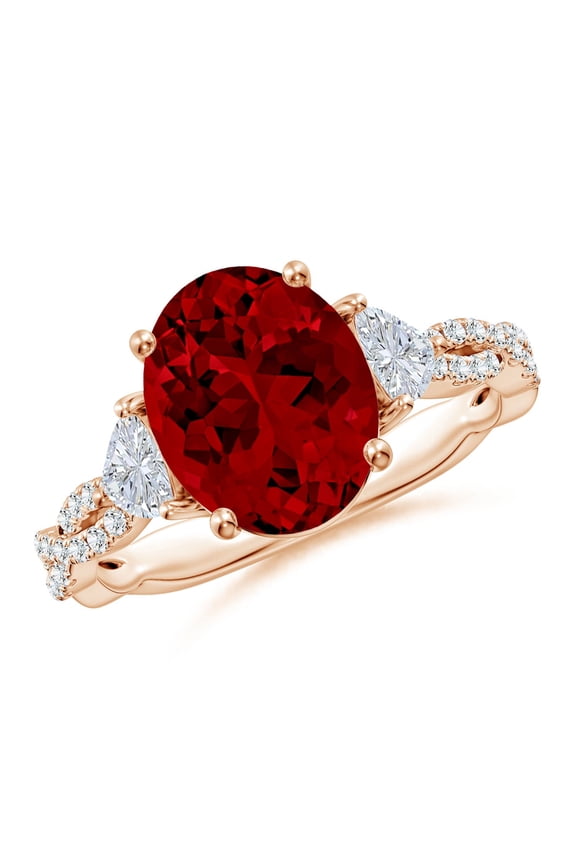 3 Stone Lab Grown 3.3 Ct Ruby & Trillion Diamond Engagement Ring for Women in 14K Rose Gold (Size-10x8mm) | July Birthstone, Anniversary, Jewelry Gift for Women | Lab-Grown Ruby Ring