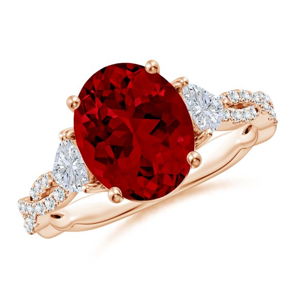 ANGARA 3 Stone Lab Grown 3.3 Ct Ruby & Trillion Diamond Engagement Ring in 14K Rose Gold for Women (Size-10x8mm) | July Birthstone, Anniversary, Jewelry Gift for Women | Lab Grown Ruby Ring