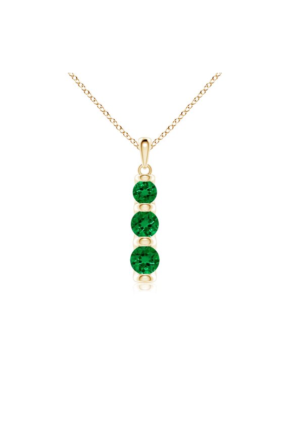 Three Stone Round Lab Grown Emerald Journey Pendant for Women in 14K Yellow Gold (Size-5mm) | May Birthstone, Birthday, Anniversary, Jewelry Gift for Women | Lab-Grown Emerald Necklace