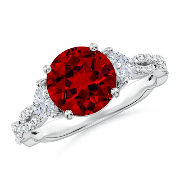 ANGARA 3 Stone Lab Grown 2.1 Ct Ruby & Trillion Diamond Engagement Ring for Women in 14K White Gold (Size-8mm) | July Birthstone, Anniversary, Jewelry Gift for Women | Lab-Grown Ruby Ring