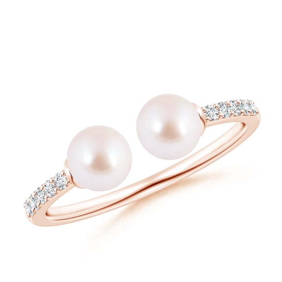 ANGARA Two Stone Japanese Akoya Cultured Pearl Open Stackable Ring in 14K Rose Gold for Women | June Birthstone, Birthday, Anniversary, Jewelry Gift for Women | Pearl Ring