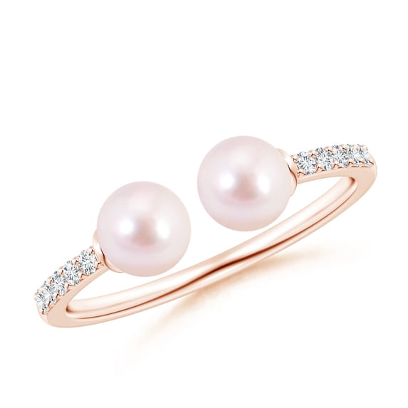 ANGARA Two Stone Japanese Akoya Cultured Pearl Open Stackable Ring in 14K Rose Gold for Women | June Birthstone, Birthday, Anniversary, Jewelry Gift for Women | Pearl Ring