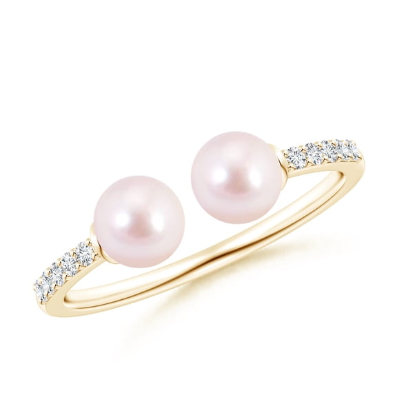 ANGARA Two Stone Japanese Akoya Cultured Pearl Open Stackable Ring in 14K Yellow Gold for Women | June Birthstone, Birthday, Anniversary, Jewelry Gift for Women | Pearl Ring