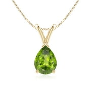 ANGARA V-Bale Pear-Shaped Peridot Solitaire Pendant Necklace in 14K Yellow Gold (8x6mm Peridot)