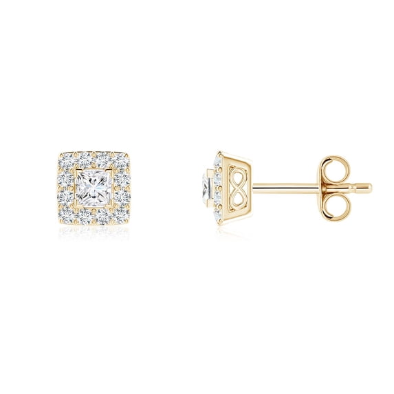 ANGARA IGI Certified Princess-Cut Lab Grown 1 Ct Diamond Stud Earrings for Women in 14K Yellow Gold (Size-4.4mm|Color-F-G|Clarity-VS) | Anniversary Jewelry Gift for Women | Diamond Earrings