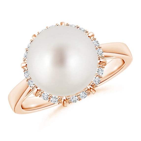 ANGARA Victorian Style South Sea Cultured Pearl and Diamond Ring in 14K Rose Gold for Women | June Birthstone, Birthday, Anniversary, Jewelry Gift for Women | Pearl Ring