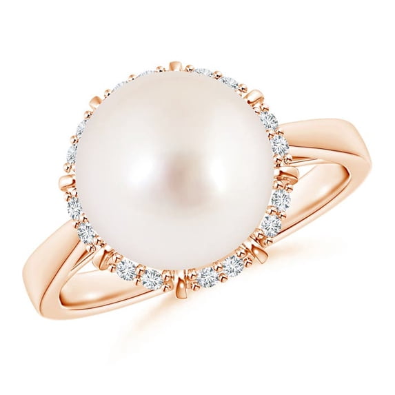 ANGARA Victorian Style South Sea Cultured Pearl and Diamond Ring in 14K Rose Gold for Women | June Birthstone, Birthday, Anniversary, Jewelry Gift for Women | Pearl Ring
