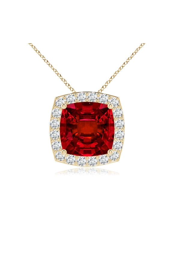 Vintage Inspired Cushion Lab Grown 1.6 Ct Ruby Halo Pendant for Women in 14K Yellow Gold (Size-7mm) | July Birthstone, Birthday, Anniversary, Jewelry Gift for Women | Lab-Grown Ruby Necklace
