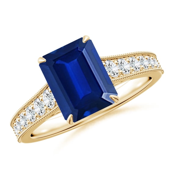 ANGARA Lab Grown 2.45 Ct Blue Sapphire Engagement Ring for Women in 14K Yellow Gold (Size-9x7mm) | September Birthstone, Anniversary, Jewelry Gift for Women | Lab-Grown Blue Sapphire Ring