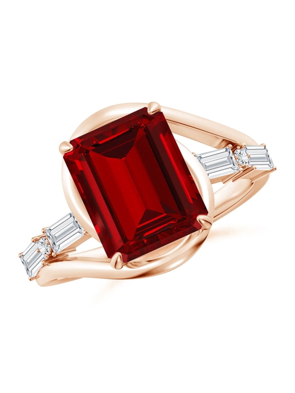 Vintage Inspired Lab Grown 4 Ct Ruby Bypass Shank Engagement Ring for Women in 14K Rose Gold (Size-10x8mm) | July Birthstone, Anniversary, Jewelry Gift for Women | Lab-Grown Ruby Ring