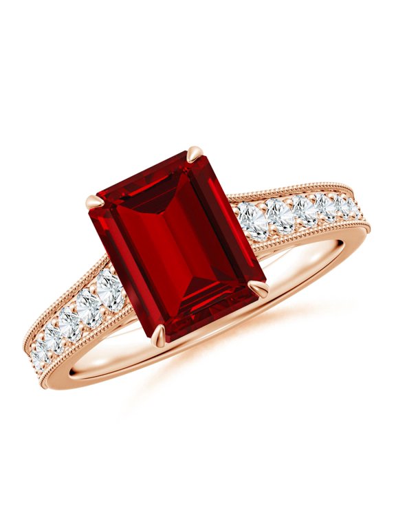 Vintage Inspired Lab Grown 3 Ct Ruby Engagement Ring with Milgrain for Women in 14K Rose Gold (Size-9x7mm) | July Birthstone, Anniversary, Jewelry Gift for Women | Lab-Grown Ruby Ring