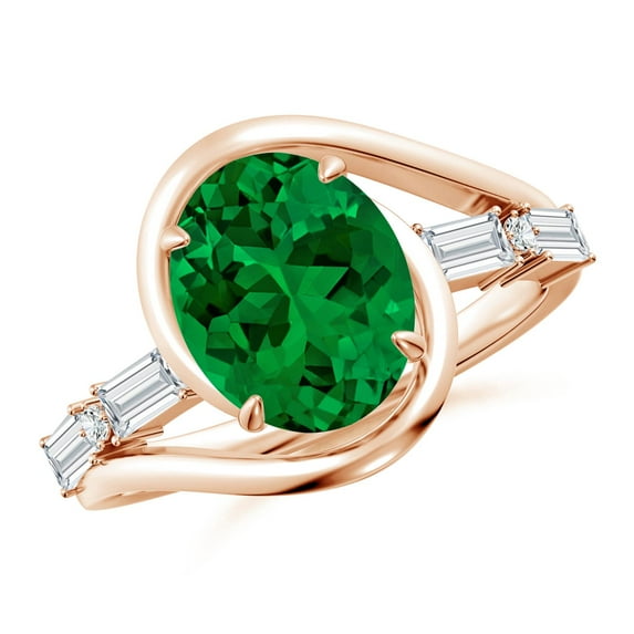 ANGARA Vintage Inspired Lab Grown 2.25 Ct Emerald Bypass Shank Engagement Ring for Women in 14K Rose Gold (Size-10x8mm) | May Birthstone, Anniversary, Jewelry Gift for Women | Lab-Grown Emerald Ring