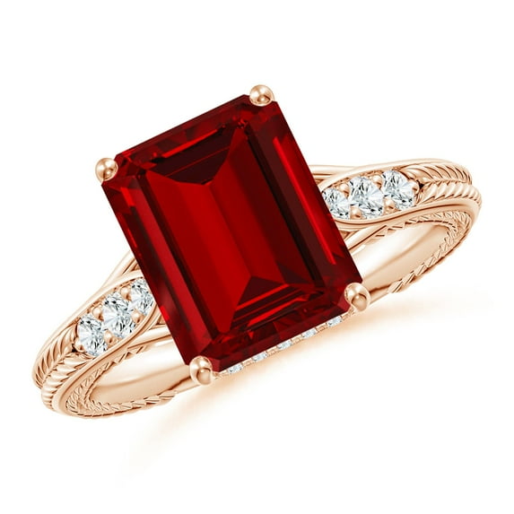 ANGARA Vintage Inspired Lab Grown 4 Ct Ruby Hidden Halo Engagement Ring for Women in 14K Rose Gold (Size-10x8mm) | July Birthstone, Anniversary, Jewelry Gift for Women | Lab-Grown Ruby Ring