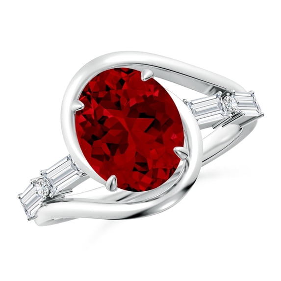 ANGARA Vintage Inspired Oval Lab Grown 3.3 Ct Ruby Bypass Shank Engagement Ring for Women in 14K White Gold (Size-10x8mm) | July Birthstone, Anniversary, Jewelry Gift for Women | Lab-Grown Ruby Ring
