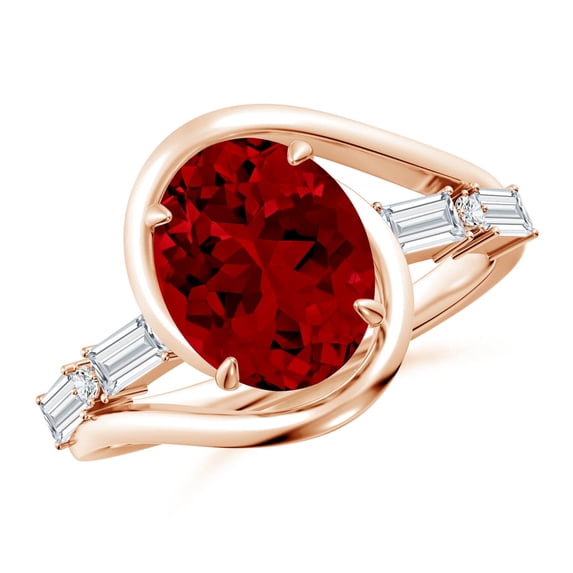 ANGARA Vintage Inspired Oval Lab Grown 3.3 Ct Ruby Bypass Shank Engagement Ring for Women in 14K Rose Gold (Size-10x8mm) | July Birthstone, Anniversary, Jewelry Gift for Women | Lab-Grown Ruby Ring