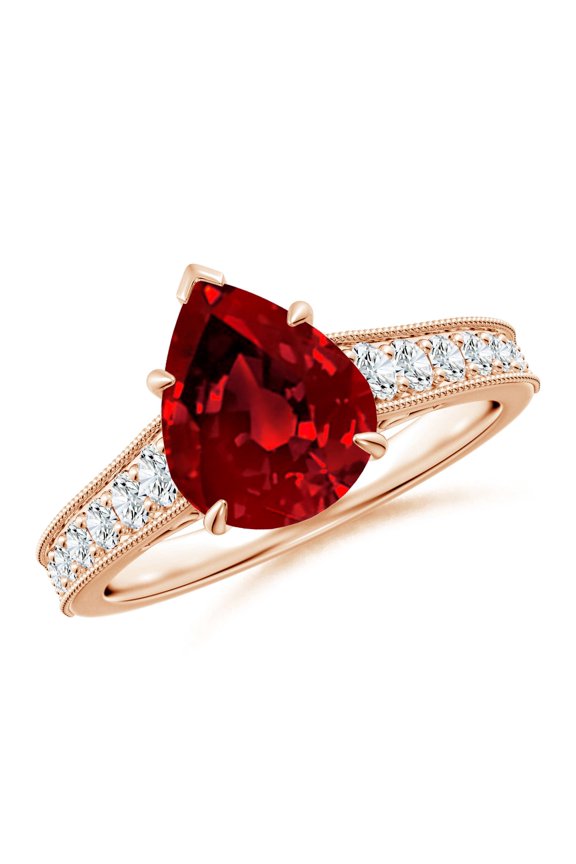 Vintage Inspired Lab Grown 2.7 Ct Ruby Engagement Ring with Milgrain for Women in 14K Rose Gold (Size-10x8mm) | July Birthstone, Anniversary, Jewelry Gift for Women | Lab-Grown Ruby Ring