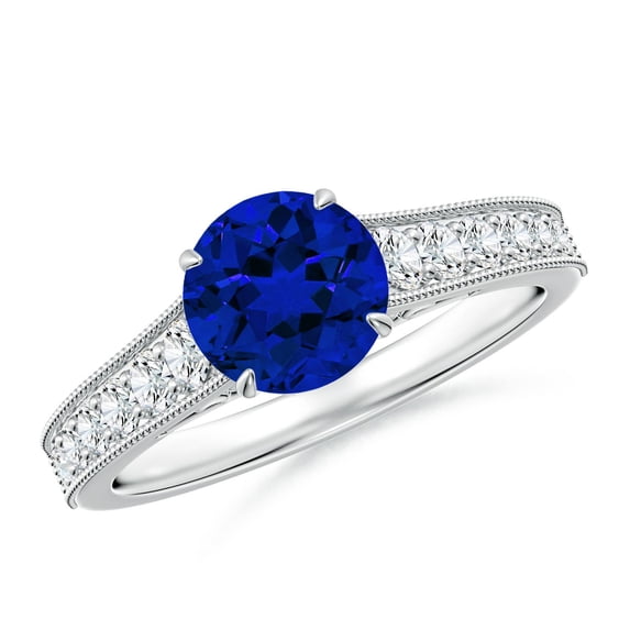 ANGARA Lab Grown 1.6 Ct Blue Sapphire Engagement Ring with Milgrain for Women in 14K White Gold (Size-7mm) | September Birthstone, Anniversary, Jewelry Gift for Women | Lab-Grown Blue Sapphire Ring