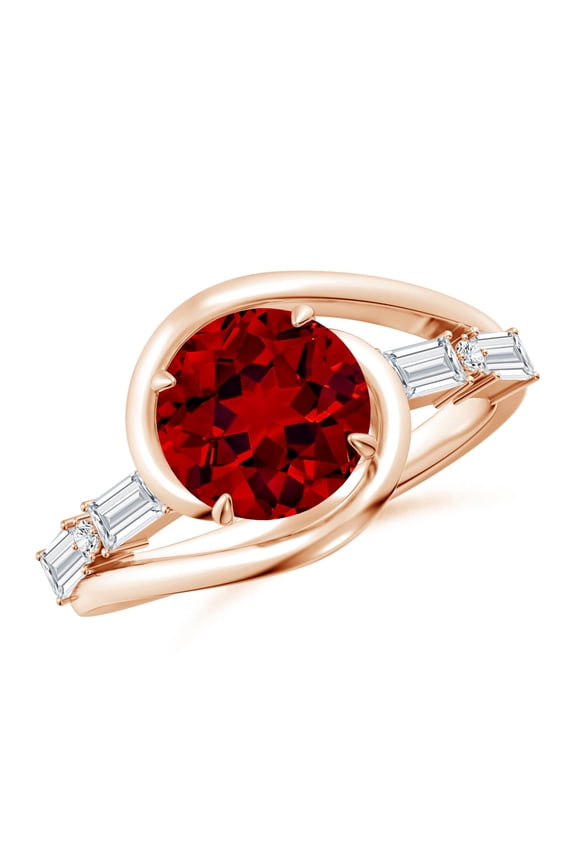 Vintage Inspired Round Lab Grown 2.1 Ct Ruby Bypass Shank Engagement Ring in 14K Rose Gold for Women (Size-8mm) | July Birthstone, Anniversary, Jewelry Gift for Women | Lab Grown Ruby Ring