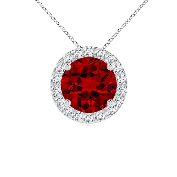ANGARA Vintage Inspired Round Lab Grown 1.4 Ct Ruby Halo Pendant for Women in 14K White Gold (Size-7mm) | July Birthstone, Birthday, Anniversary, Jewelry Gift for Women | Lab-Grown Ruby Necklace