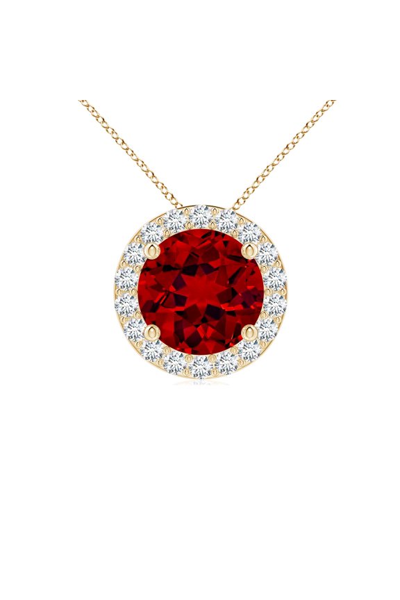 Vintage Inspired Round Lab Grown 1.4 Ct Ruby Halo Pendant for Women in 14K Yellow Gold (Size-7mm) | July Birthstone, Birthday, Anniversary, Jewelry Gift for Women | Lab-Grown Ruby Necklace