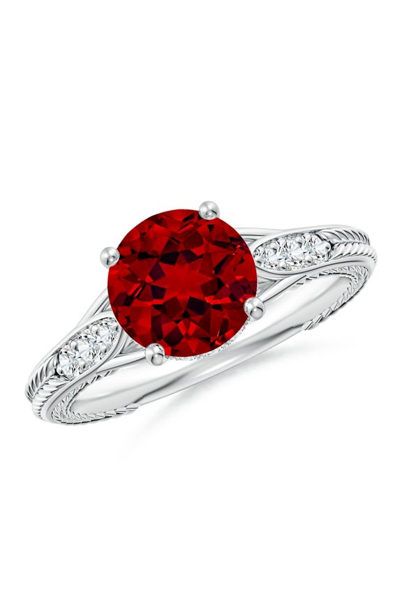 Vintage Inspired Round Lab Grown 2.1 Ct Ruby Hidden Halo Engagement Ring for Women in 14K White Gold (Size-8mm) | July Birthstone, Anniversary, Jewelry Gift for Women | Lab-Grown Ruby Ring