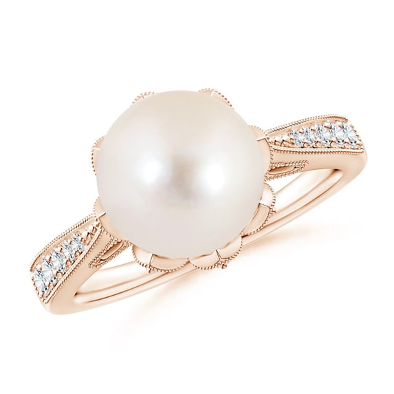 ANGARA Vintage Style Freshwater Cultured Pearl Ring in 14K Rose Gold for Women | June Birthstone, Birthday, Anniversary, Jewelry Gift for Women | Pearl Ring