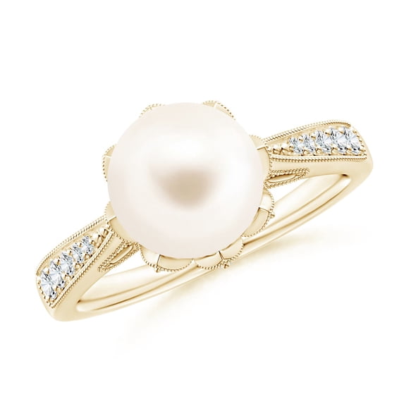 ANGARA Vintage Style Freshwater Cultured Pearl Ring in 14K Yellow Gold for Women | June Birthstone, Birthday, Anniversary, Jewelry Gift for Women | Pearl Ring