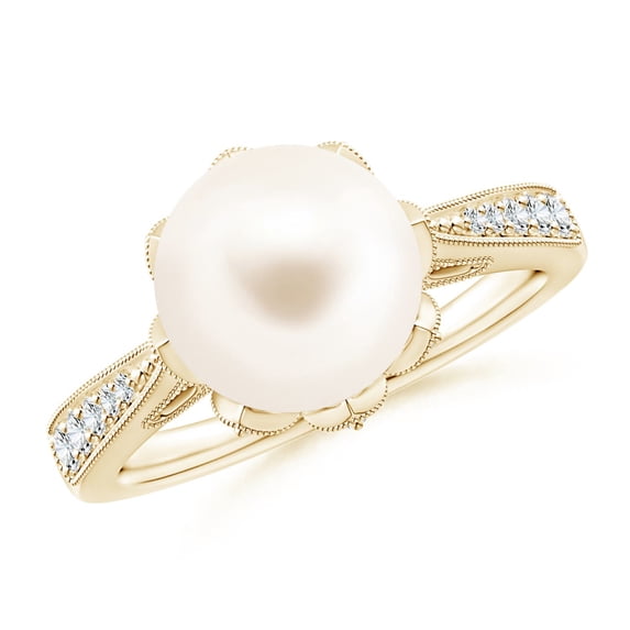 ANGARA Vintage Style Freshwater Cultured Pearl Ring in 14K Yellow Gold for Women | June Birthstone, Birthday, Anniversary, Jewelry Gift for Women | Pearl Ring
