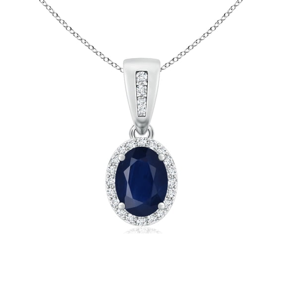 ANGARA Vintage Style Oval Sapphire Halo Pendant in Platinum for Women with 18" Chain (7x5mm, Weight-0.99ct) September Birthstone Jewelry Gift for Women | Wedding Anniversary