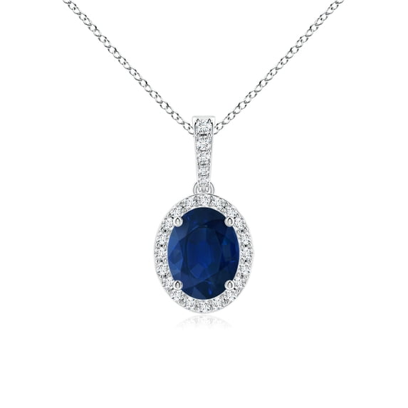 ANGARA Vintage Style Oval Sapphire Halo Pendant in Platinum for Women, Girls with 18" Chain (9x7mm, Weight-2.23ct) September Birthstone Jewelry Gift for Her | Wedding Anniversary