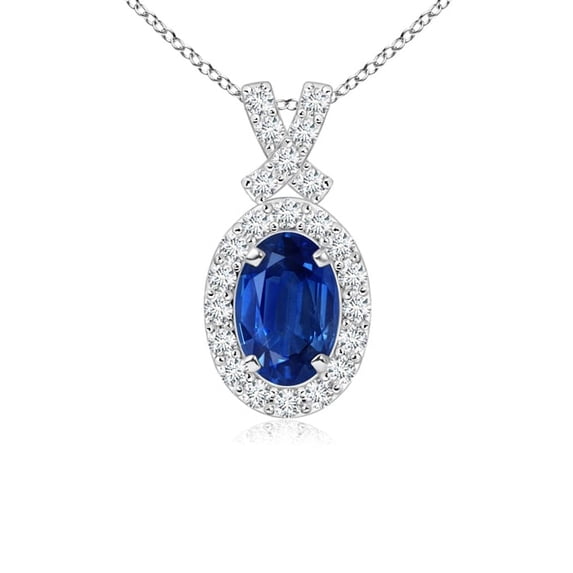ANGARA Vintage Style Sapphire Pendant with Diamond Halo in Platinum for Women with 18" Chain (6x4mm, Weight-0.798ct) September Birthstone Jewelry Gift for Women | Wedding Anniversary