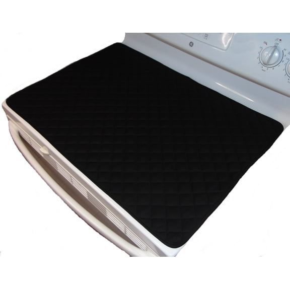 ANGECA Stove Top Cover and Protector for Glass, Ceramic Stove - Quilted Material 100% Cotton - Protects Electric Stove - Glass Cooktop - Washer Dryer Top (Black)
