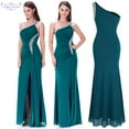 thumbnail image 1 of ANGEL FASHIONS Women's Elegant One Shoulder Beading Pleated Split Long Formal Evening Dress Wedding Party Guest Gown Green Medium, 1 of 6