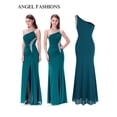 thumbnail image 1 of ANGEL FASHIONS Women's Elegant One Shoulder Beading Pleated Split Long Formal Evening Dress Wedding Party Guest Gown Green XX-Large, 1 of 6