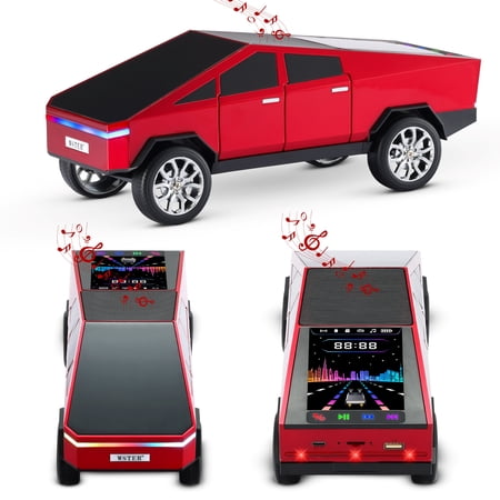 ANGEL FISH WS-580 Mini Car Bluetooth Speaker with Rear Light, Openable Cybertruck Design, Portable Wireless Stereo, LED/AUX/USB/TF/FM, Compact Rechargeable for Home, Office & Travel
