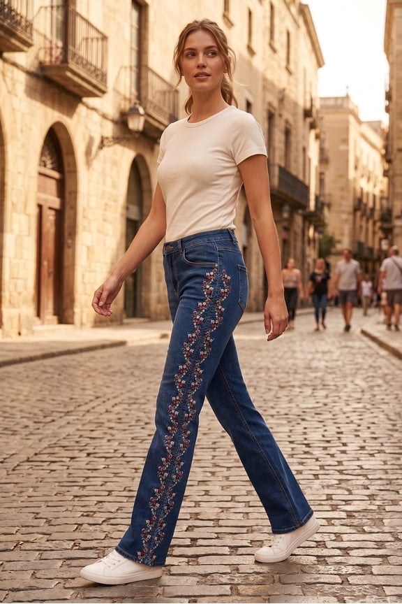Women's Floral Embroidered Bootcut Denim Jean