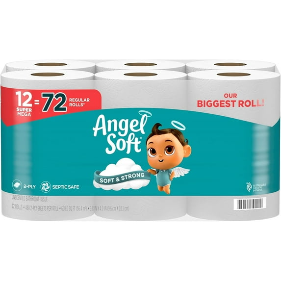 ANGEL SOFT® BATH TISSUE, 12 SUPER MEGA ROLLS