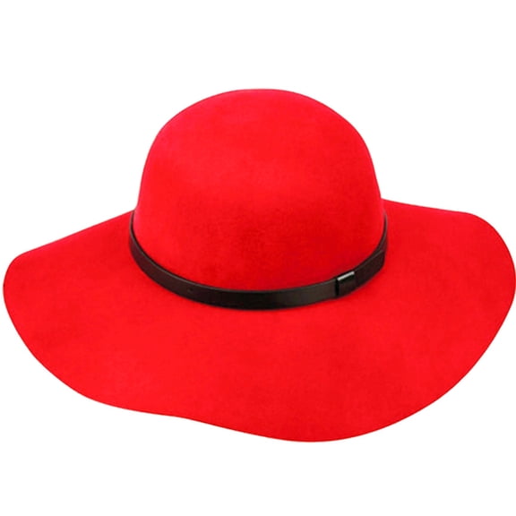 ANGELA & WILLIAM WFL2166 Women's Wide Brim 100% Wool Fuax Lether Band Floppy Hat