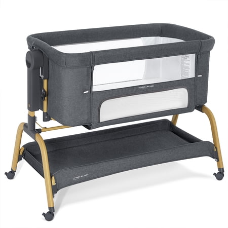 Angelbliss 3-in-1 Baby Bassinet & Bedside Sleeper, Rocking Crib with 6 Adjustable Heights, Wheels, and Mattress, Portable & Foldable Bassinet for Newborn Infant