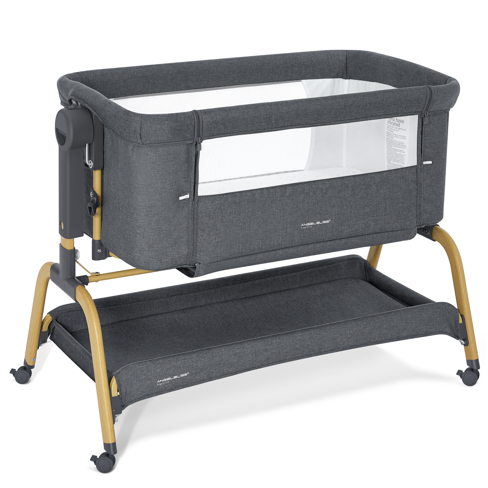Mika Micky Bedside Sleeper Easy Folding Portable Crib,Grey
