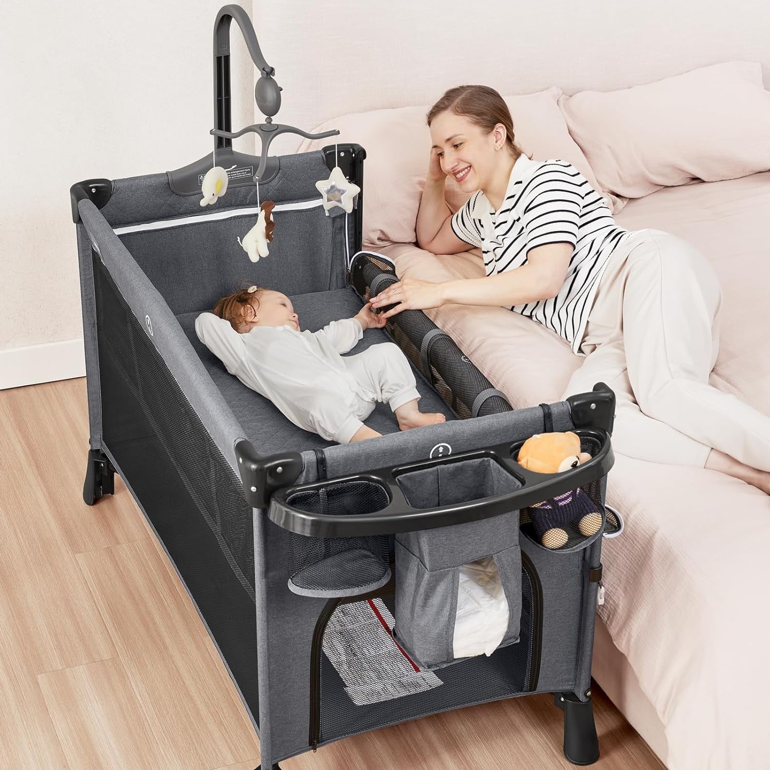 ANGELBLISS 5-in-1 Baby Bassinet, Bedside Crib, Diaper