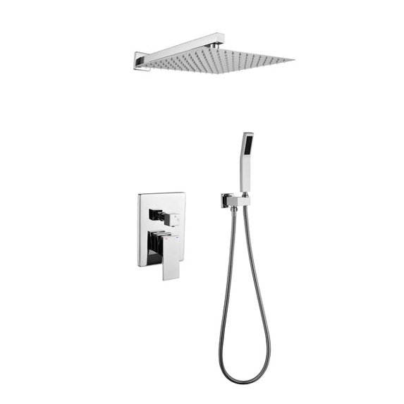 ANGELES HOME 12" Wall Mounted Shower Faucet Set, Shower System With Square Rain Shower Head and Handheld Shower, Rough in Valve, Hot Cold Water 2.5 GPM, Chrome