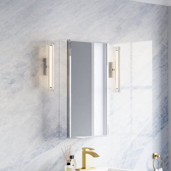 ANGELES HOME 16" x 30" Copper-Free Mirror Medicine Cabinet with Beveled Mirror Door, Recessed or Surface Mount, Adjustable Shelves