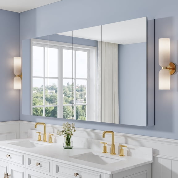 ANGELES HOME 72"x36" Medicine Cabinet with Mirror, Aluminum Bathroom Cabinet with Adjustable Glass Shelves, Recessed or Surface Mount