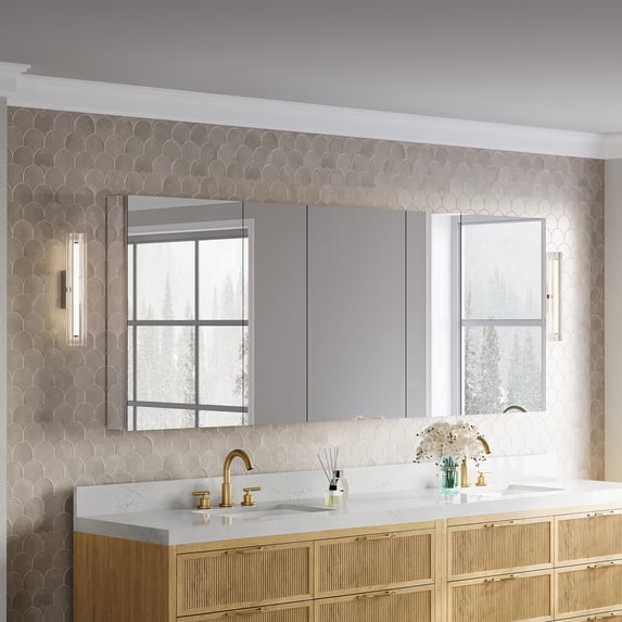ANGELES HOME 84" x 32" Copper-Free Mirror Medicine Cabinet with Recessed or Surface Mount, Soft-Close Hinges, 15 Adjustable Glass Shelves